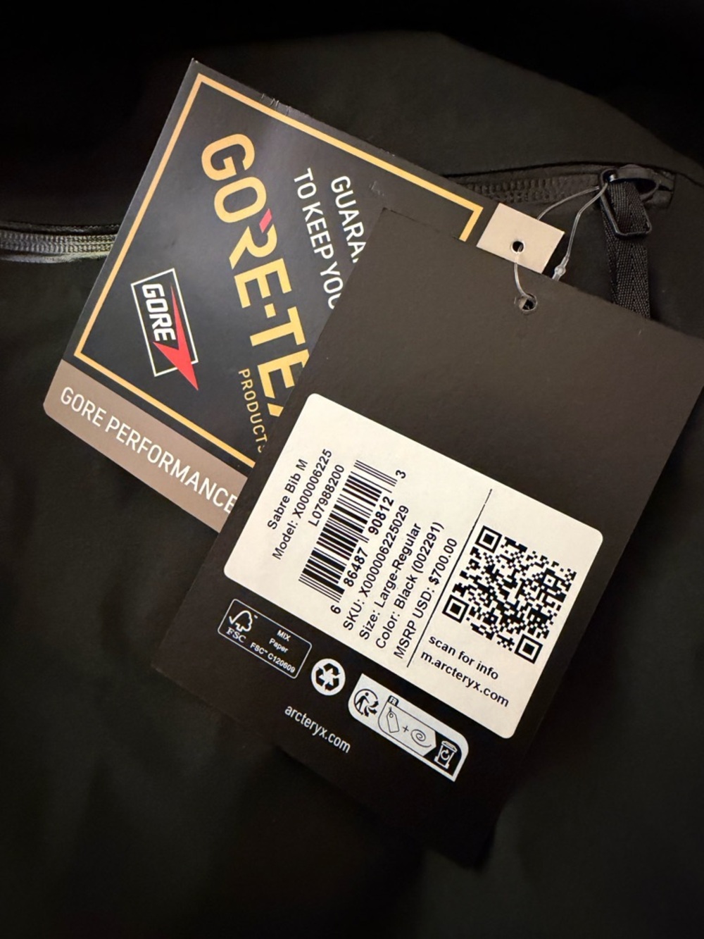 NWT Arc'teryx Sabre Bib Pants - Men's Black Gore-Tex Performance - Picture 4 of 4